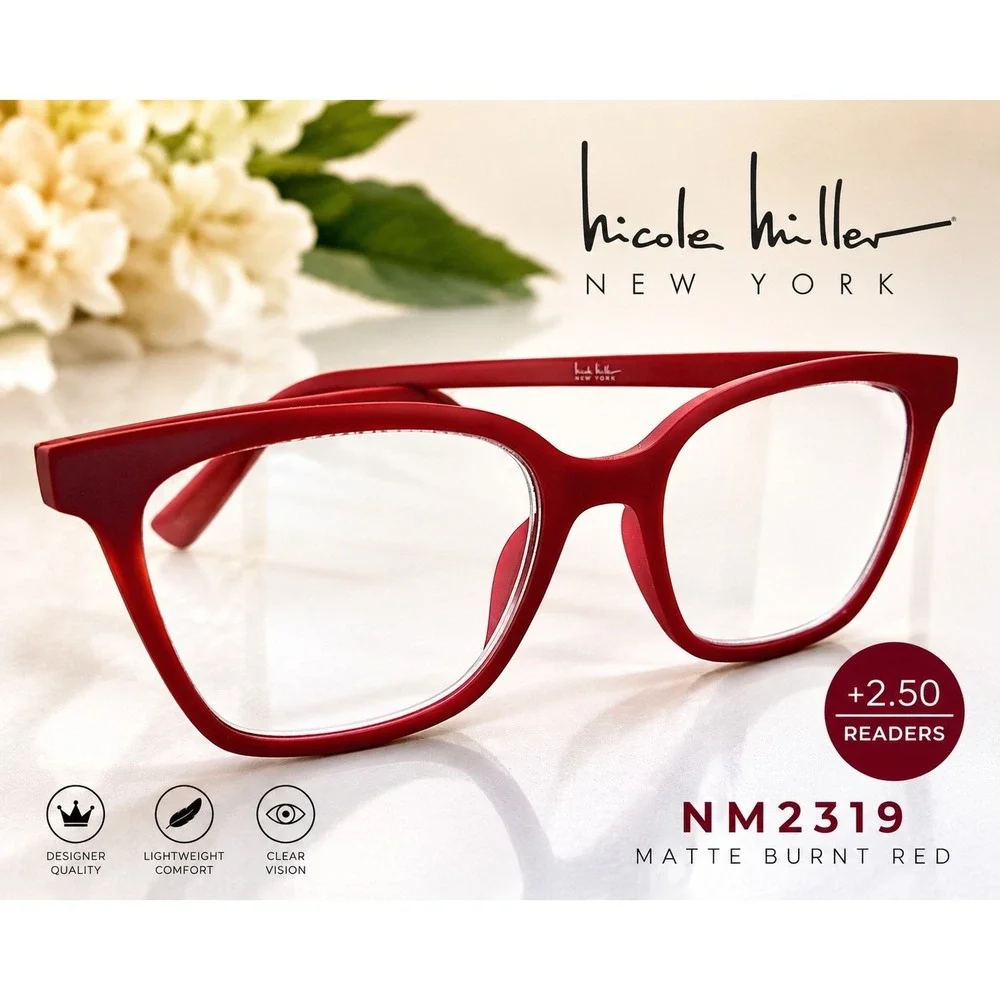Nicole Miller New York NM2319 +2.50 Reading Glasses Matte Burnt Red Cat Eye...